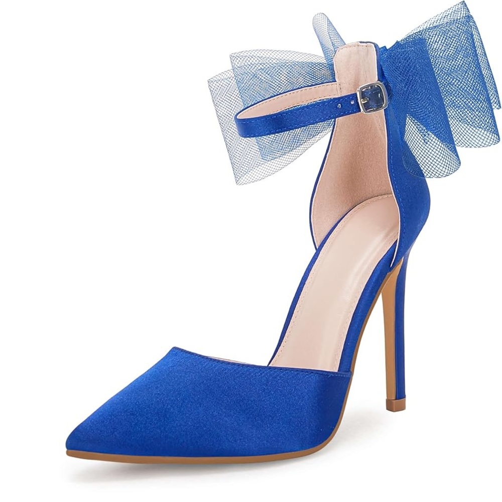 ✨BNWT - Coutgo Closed Pointed Satin Toe High Heels Bow Ankle Strap - size 7.5✨